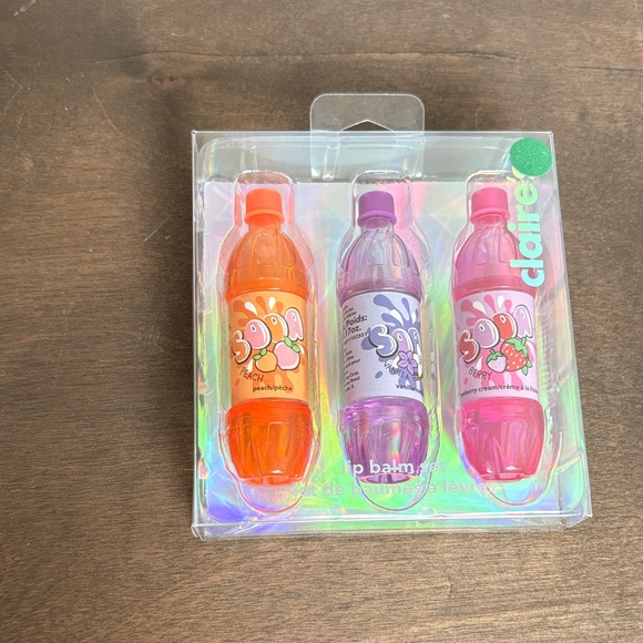 Claire's Other - Claire's Soda Bottle Lip Balm Trio - Orange, Purple, Pink